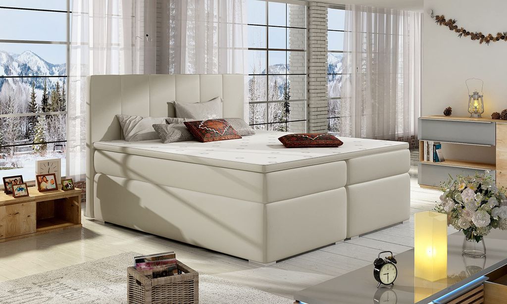 Boxspringbett Bali III Polsterbett Bett 180x200cm mit Bettkasten Toper Gewebe Kunstleder Möbel 23 (Soft33)