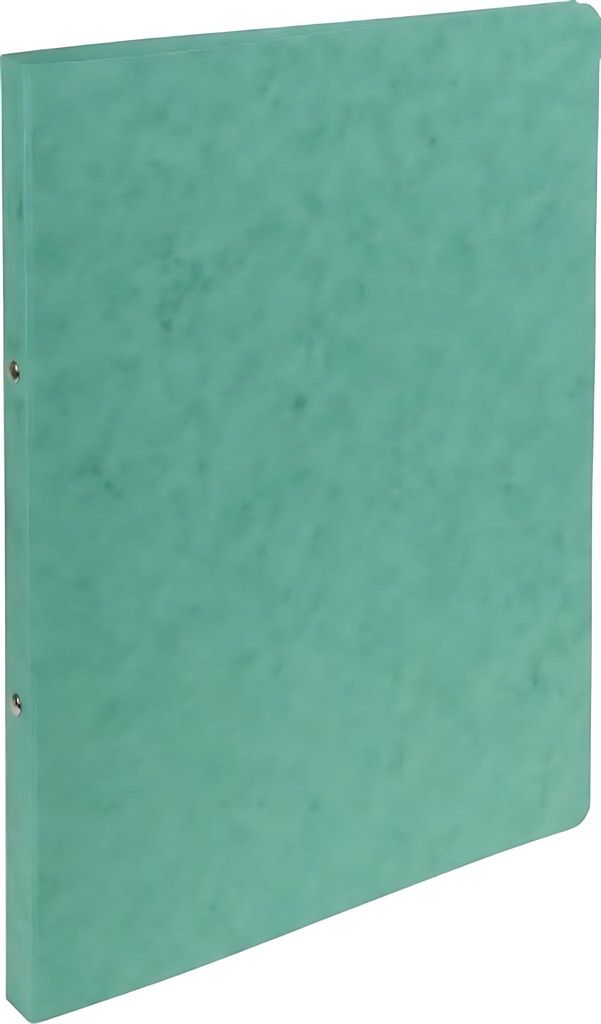A green ring binder is shown from a slightly angled side view against a white background.