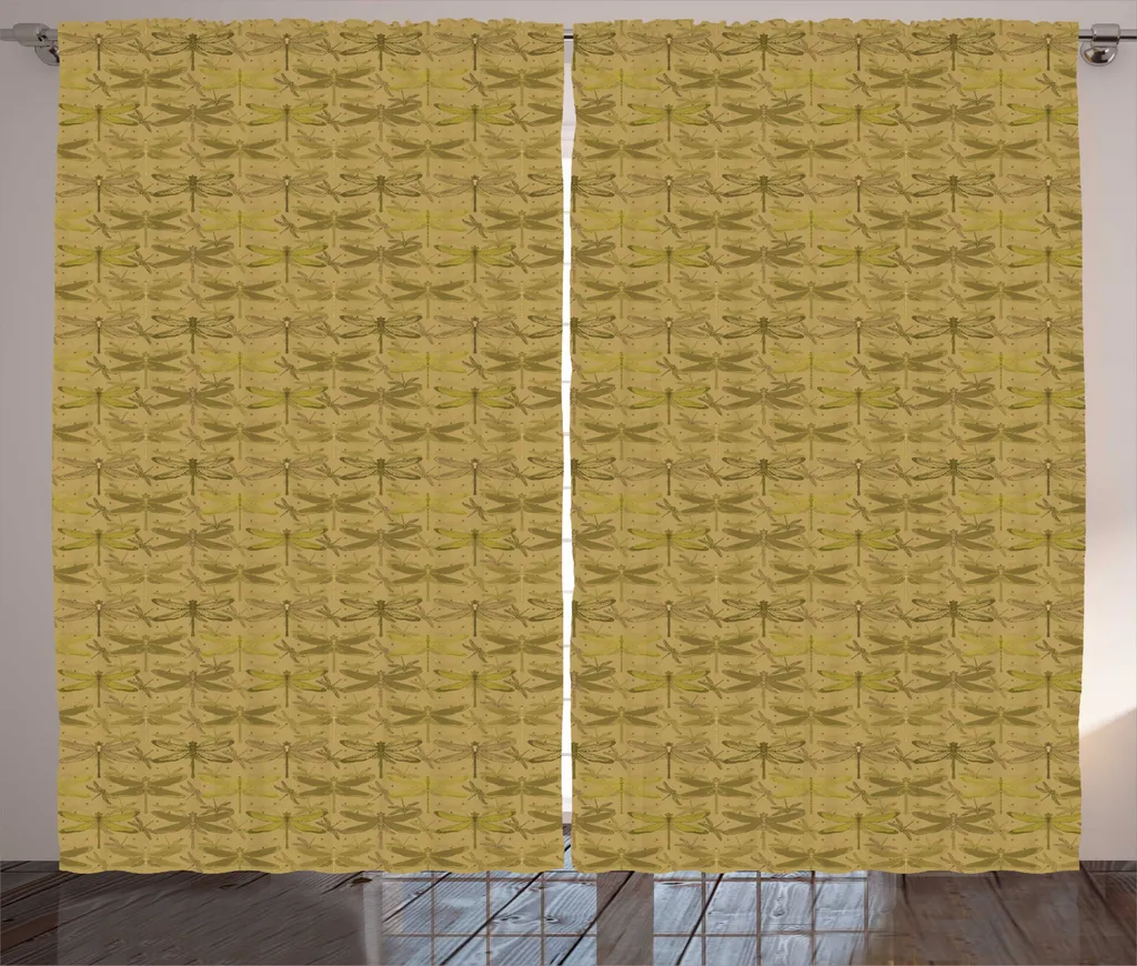 Rideau Imprimé Libellules Vintage 280x225 cm avec Boucles et Crochets