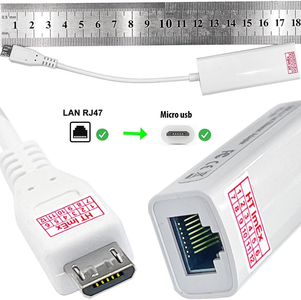 Weiß Micro USB RJ45 LAN Adapter 100Mbps für Acer Iconia One 10 B3-A20 Model: A5008