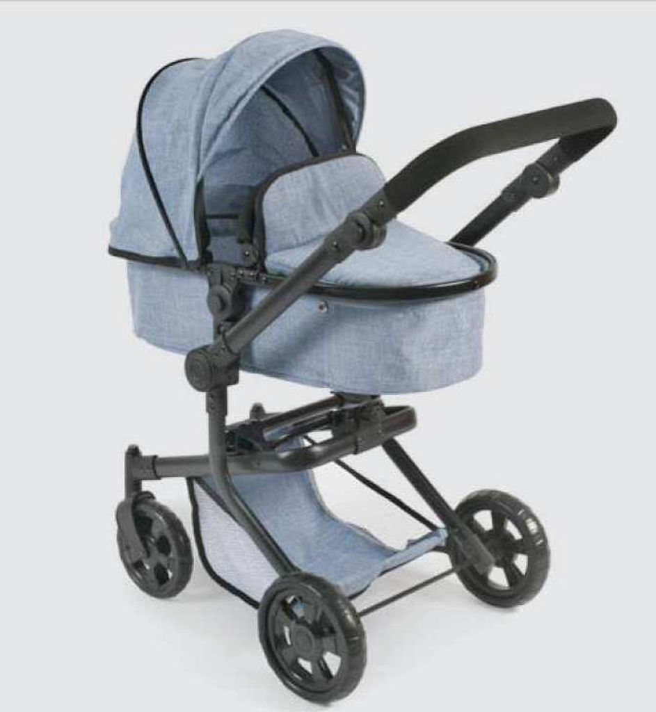Poussette Combinée Fides 3 En 1 – Bayer Chic 2000 – Jeans Gris – Pour Poupée 52 Cm