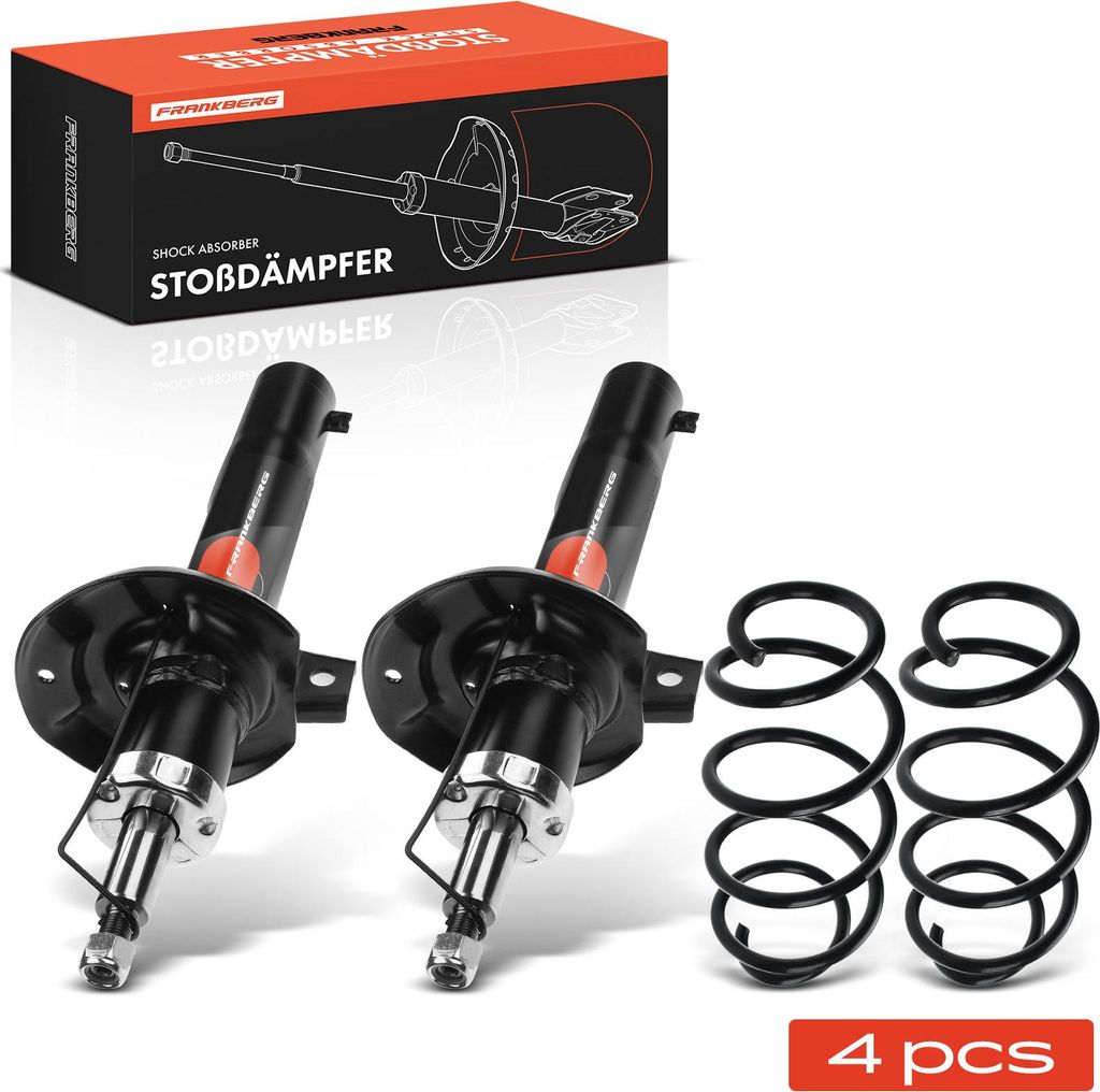 Frankberg 2x Fahrwerksfeder+2x Stossdämpfer Gasdruck Vorne für VW Caddy III MPV Kasten 2C kurz