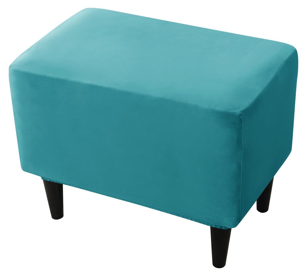 Hockerbezug / Poufbezug für Fußhocker und Pouf – Türkis, Premium Velours, weich, elastisch, passgenauer Schutzbezug