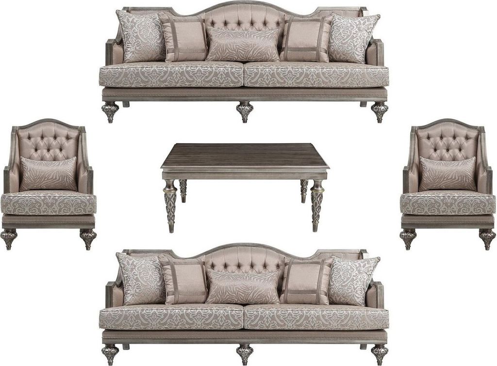 Casa Padrino Luxus Barock Wohnzimmer Set Rosa / Silber - 2 Sofas & 2 Sessel & 1 Couchtisch - Handgefertigte Wohnzimmer Möbel im Barockstil - Edel ...