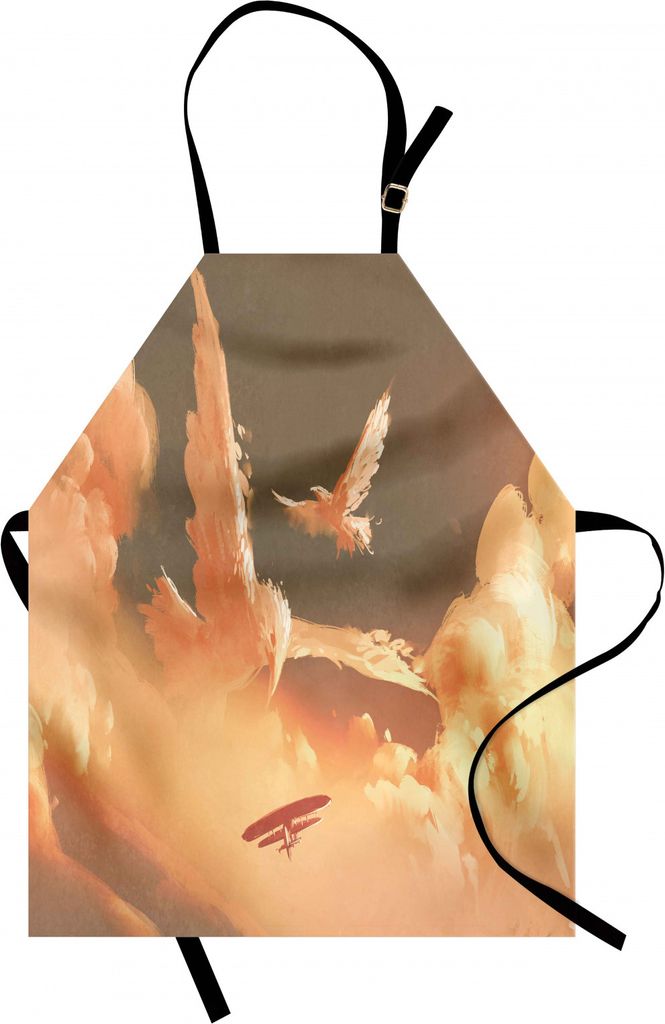 ABAKUHAUS Fantasie Kochschürze, Mythische Phoenix Bird Shaped Fluffy Cloud im Sonnenuntergang mit Flugzeug Freedom Paint Print, Farbfest Höhenver...