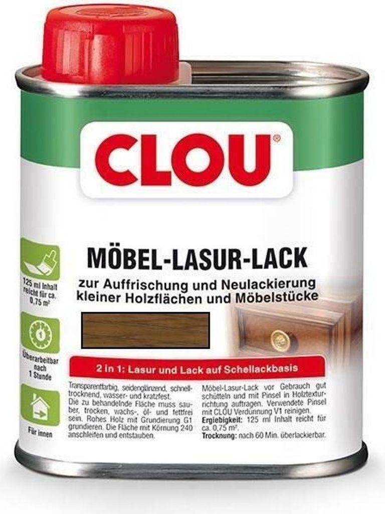 Clou Möbel Lack L4 125 ml eiche mittel