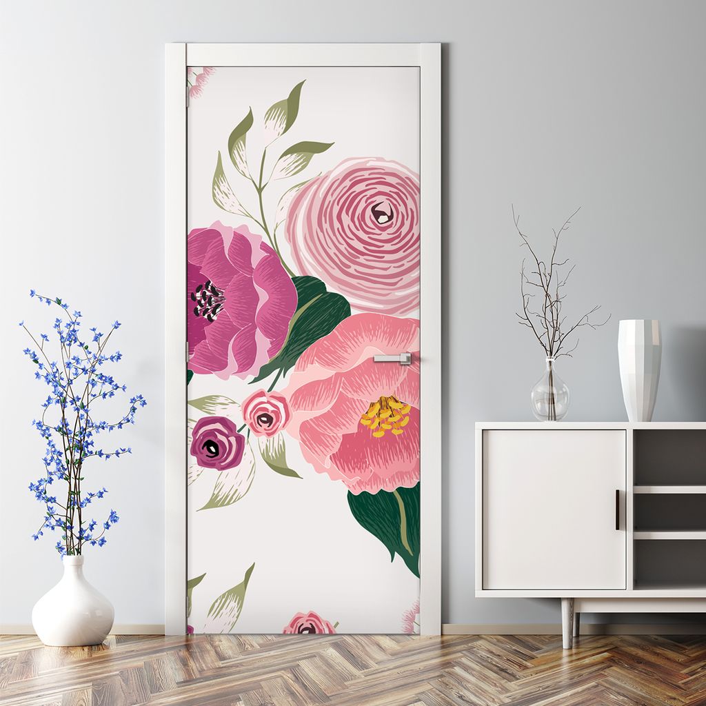 Dekorative Türposter Aufkleber selbstklebend Klebefolie Abnehmbarerdeko Zweige grün weiß 70 x 200 cm