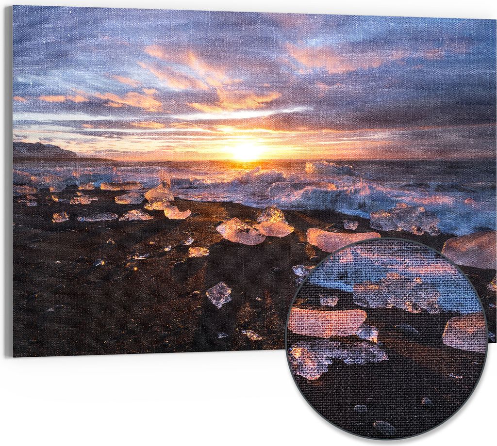 DEQORI Hybrid Leinwand Bild 90x60 cm 'Diamantstrand' Wandbild Glas flach modern