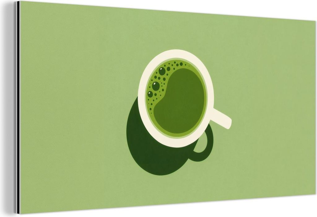 MuchoWow Wanddekoration Metall Metallbild Wandkunst 40x20 cm Minimalistisch - Becher - Matcha -Grün MuchoWow Aluminium Gemälde - Bild - Aluminium