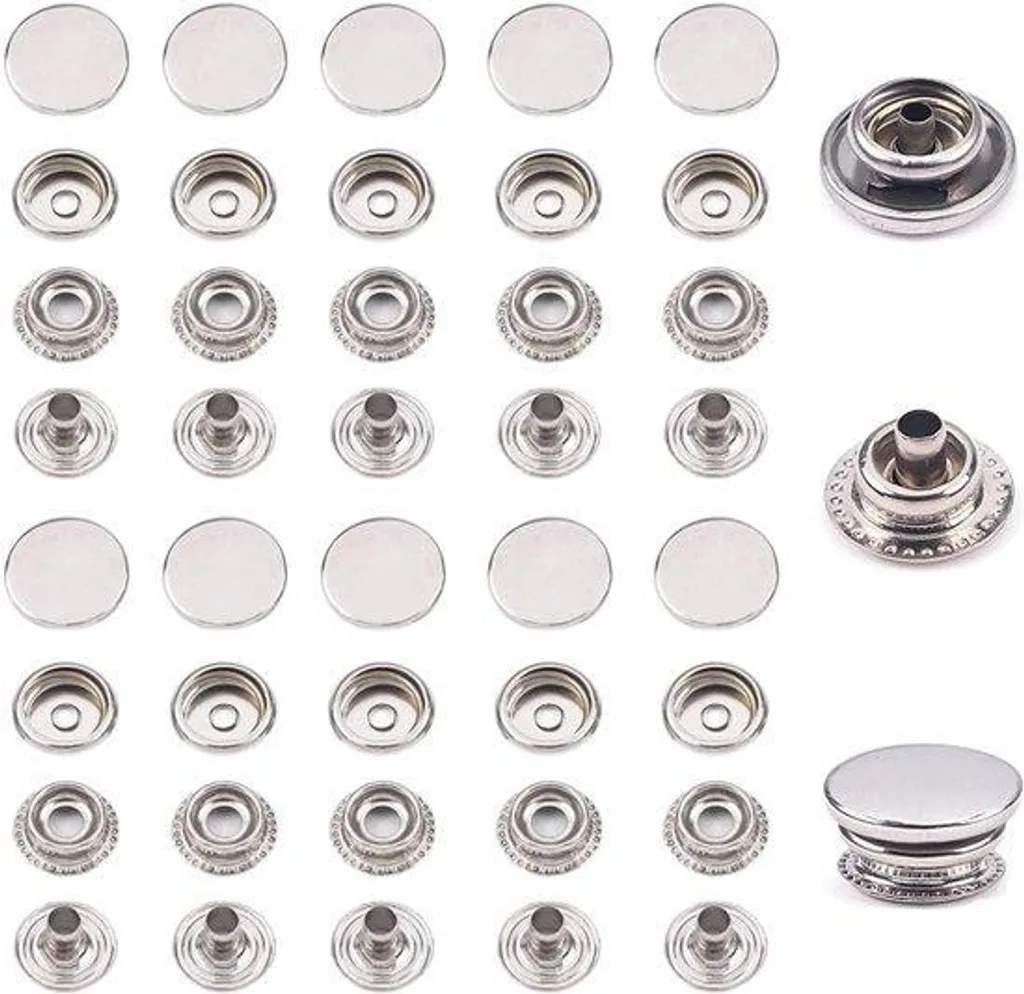 Lot de 80 Boutons-Pression 15mm en Acier Inoxydable pour Toile Marine