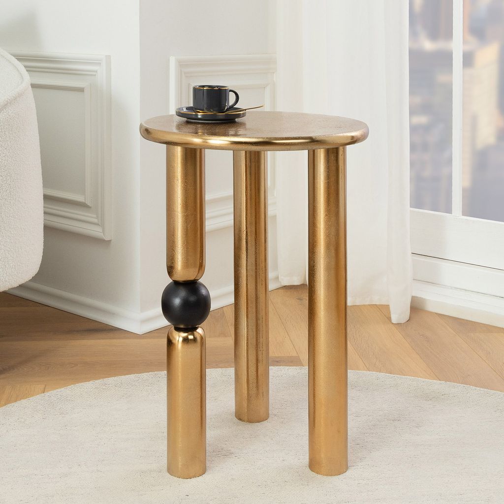 riess-ambiente Handgefertigter Beistelltisch ABSTRACT 55cm gold schwarz Metall rund