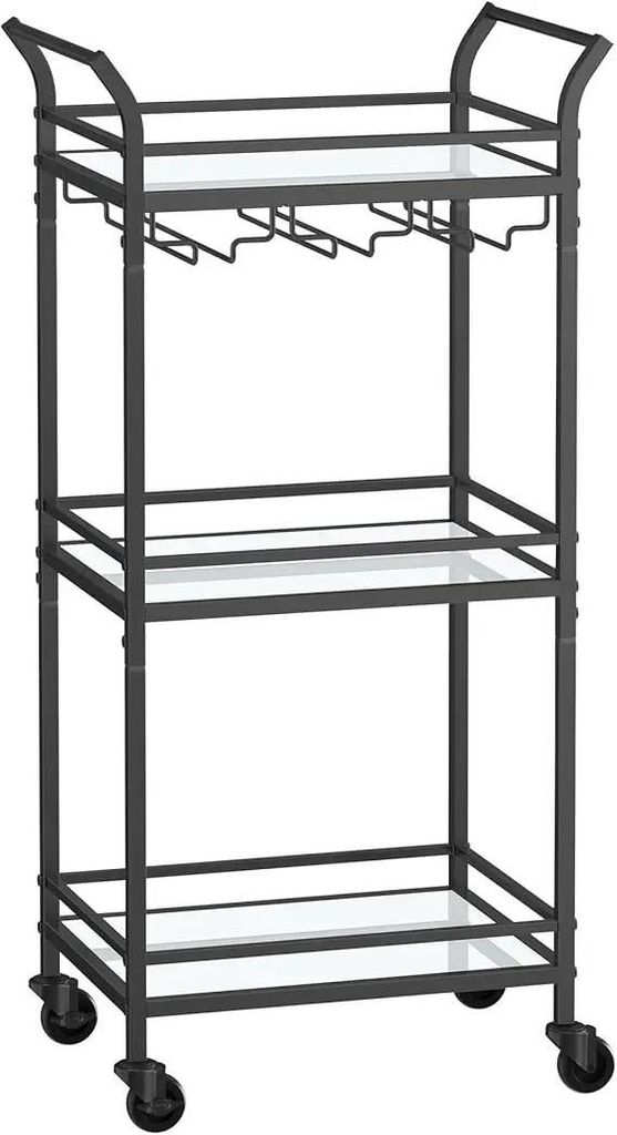 Servierwagen - Barwagen - 3 Spiegelglasböden - 38 x 46,8 x 92 cm - Schwarz