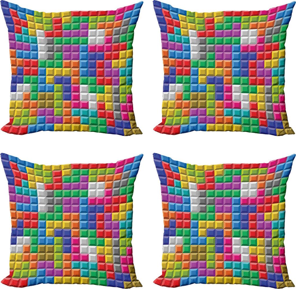 ABAKUHAUS Videospiele Kissenbezug Set (4 Stück), Bunte Blöcke Kunst, Moderner Doppelseitiger Digitaldruck, 45 cm x 45 cm, Mehrfarbig