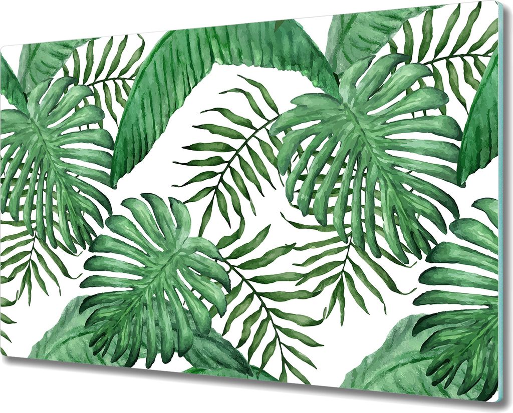 Glas-Herdabdeckplatte Glaskeramikkochfeld-Abdeckung Spritzschutz - 80x52 cm - Palmblätter Exotisch