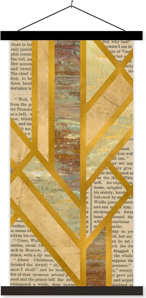 MuchoWow Textilposter Gold - Marmor - Vintage 60x120 cm mit schwarzem Rahmen - Magnete