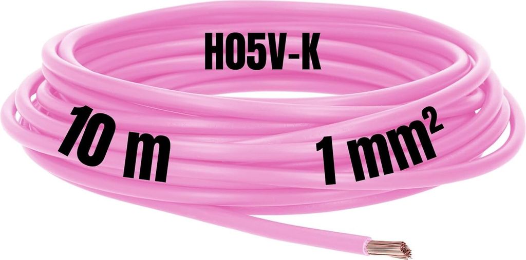 Kalitec 10 Meter H05V-K 1 mm² rosa Verdrahtungsleitung I Aderleitung flexibel I PVC Einzelader I Litze 1mm2 I Verdrahtung feindrätig I Einzelleit...