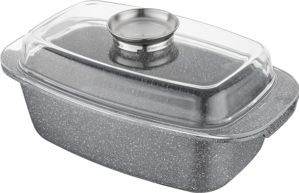 FLORINA Aluminium Schmortopf 4,5 l l Bräter LAVA Rechteckig mit Glasdeckel und Griffe l Backofengeeignet l Mit Aromatizer l Enthält kein PFOA, ca...