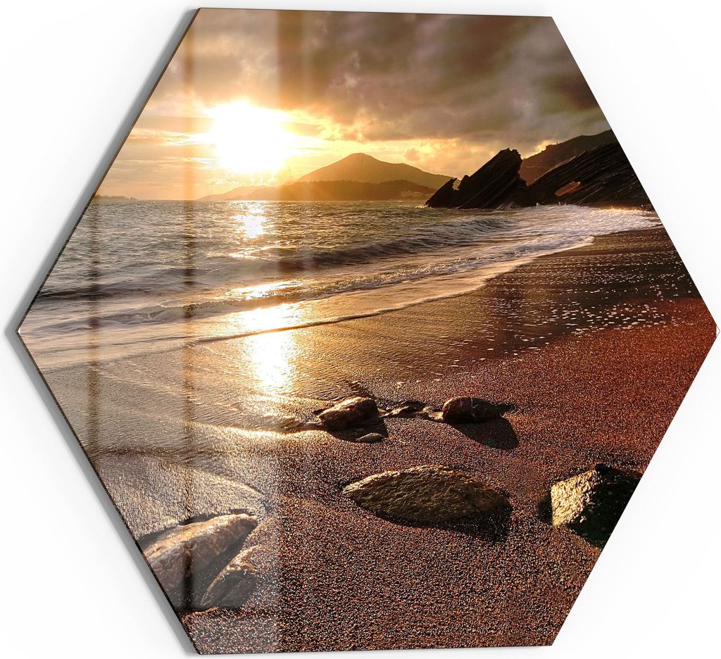 DEQORI Glasbild Echtglas 40x35 cm 'Strand im Sonnenuntergang' Wandbild Bild modern Deko