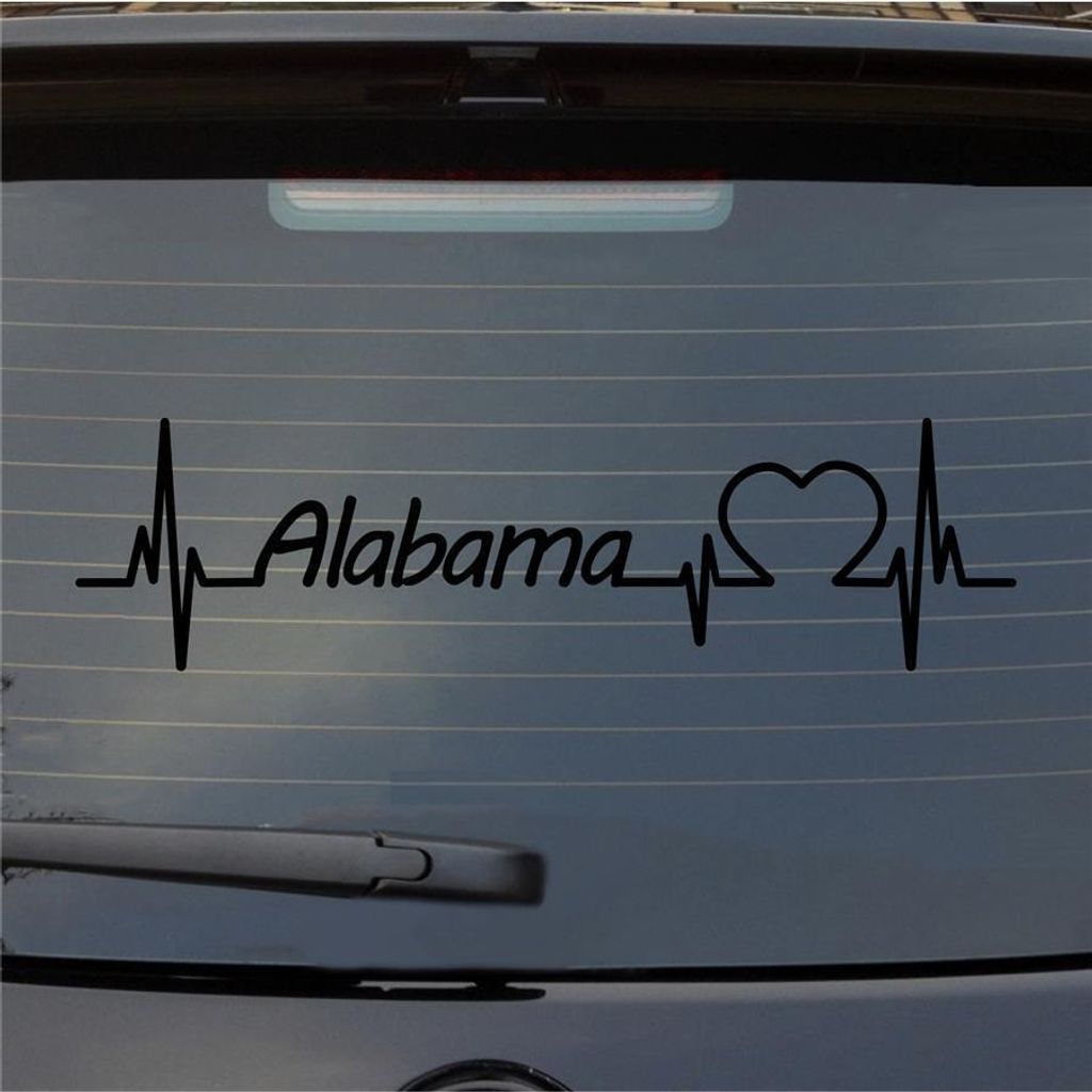 Heckscheibenaufkleber Alabama Herzschlag Puls Staat State USA Liebe 55x15 cm Schwarz Glanz Auto Aufkleber Sticker