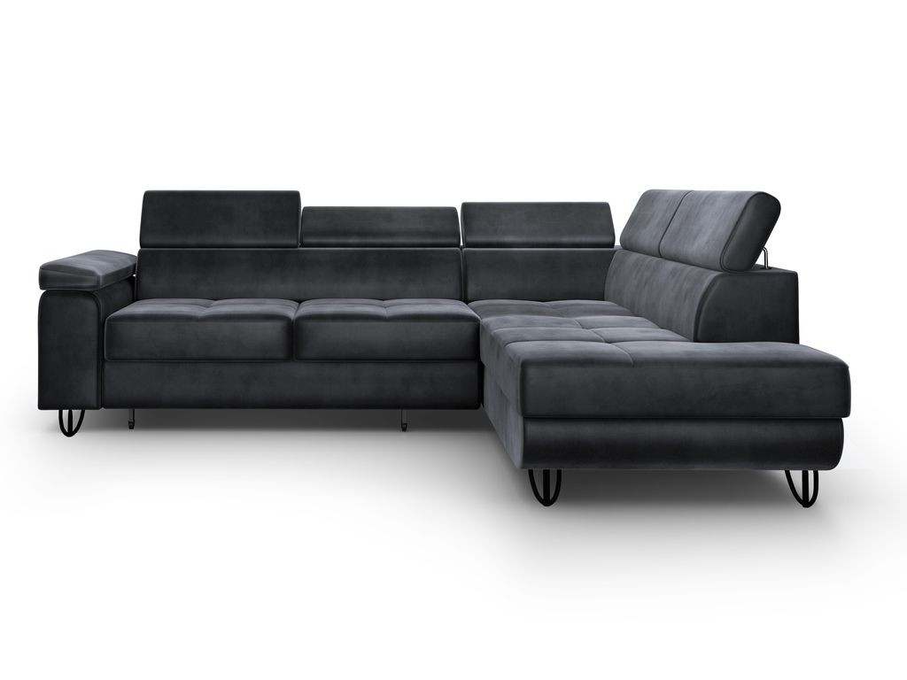 Ecksofa JUNIOR L-form Farbe Graphite Monolith 97 Eckouch mit Schlaffunktion und Bettkasten, Ecksofa mit Verstellbare Kopfstützen, Wohnzimmer Polst...