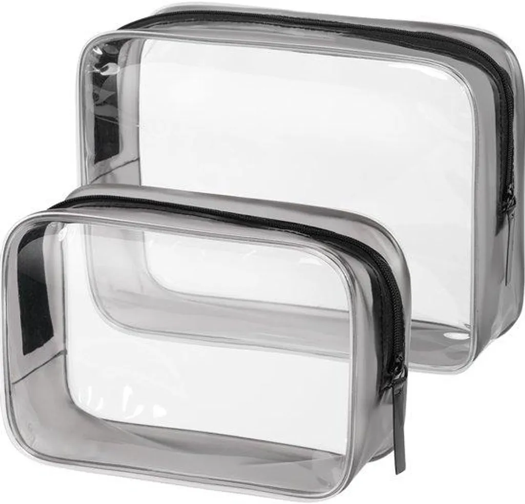 Pochette de Toilette Étanche en PVC Noir Lot de 2 Format Cabine Avion