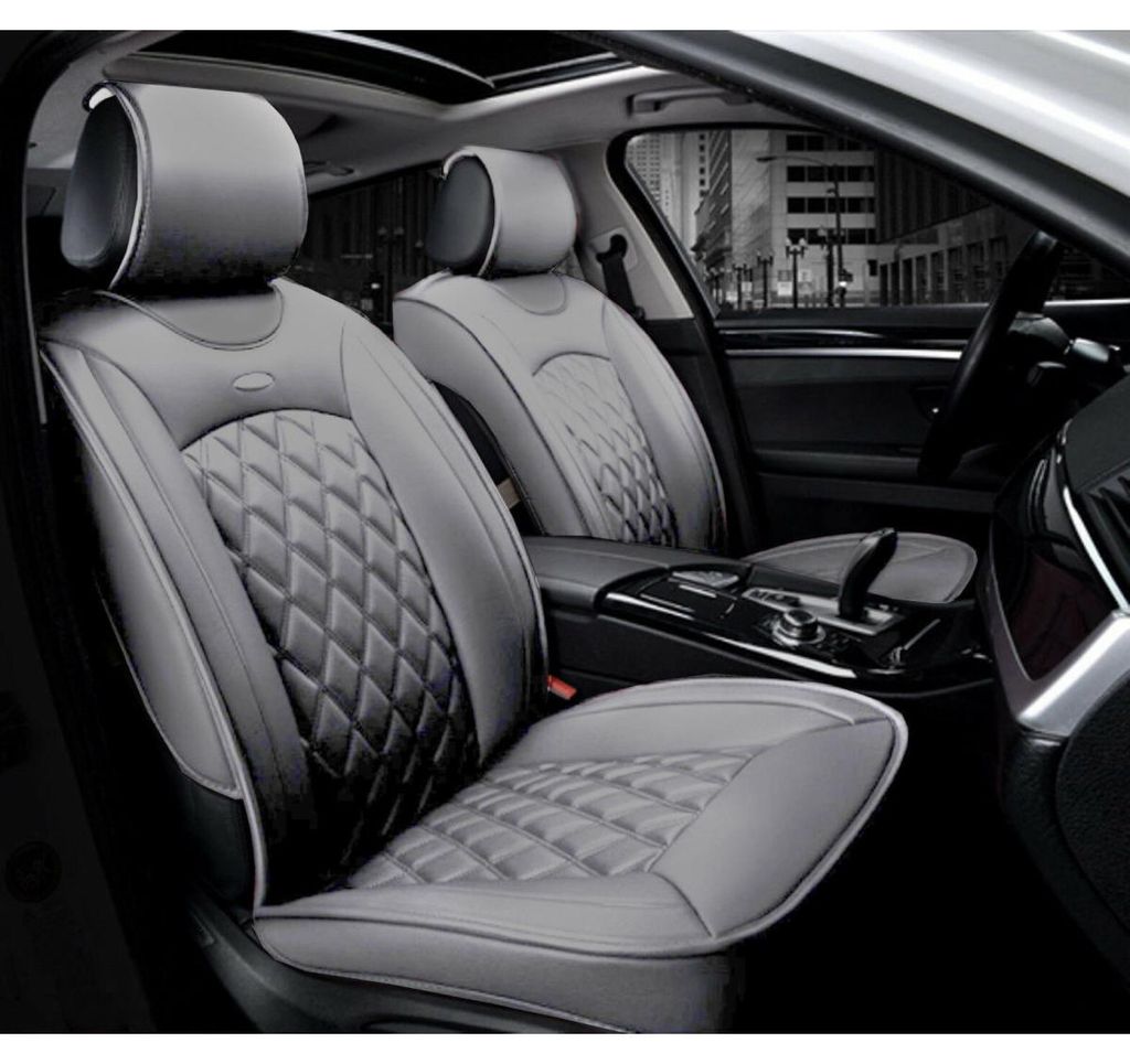 1+1 Set (2 Stück) Universelle Leder-Sitzbezüge für Vordersitze – Grau