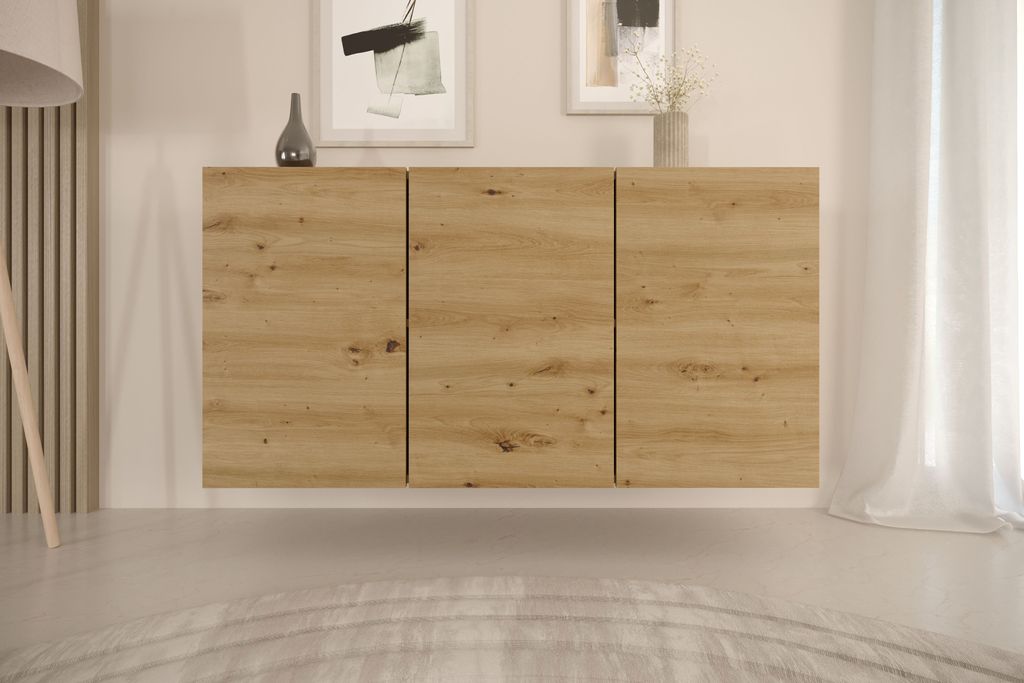 Moderner Kunsthandwerker-Hängeschrank Aus Eiche, Minimalistisches Design - 3 Türen