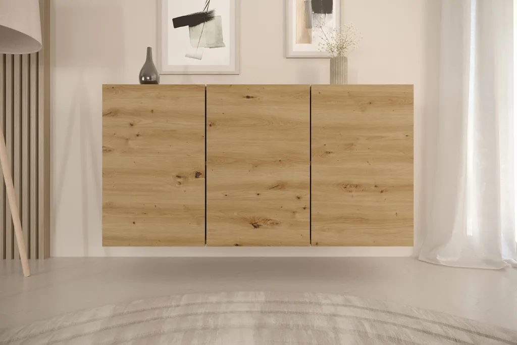 Meuble de rangement mural en chêne à 3 portes pour salon chic et épuré