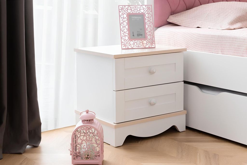 Kinderzimmer Weißer Nachttisch Nachtkonsole Luxus Holz Möbel