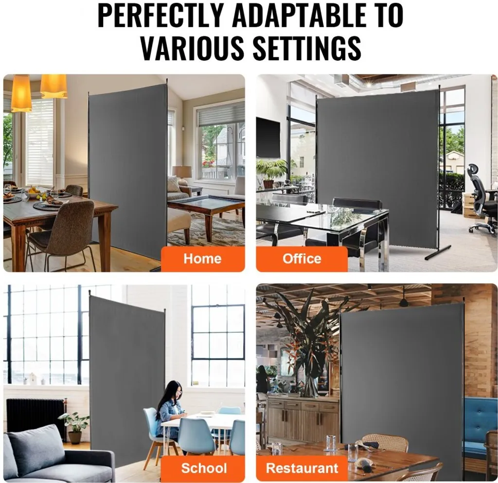 Paravent de Bureau 1,8 m Gris avec Protection Visuelle et Panneau Unique