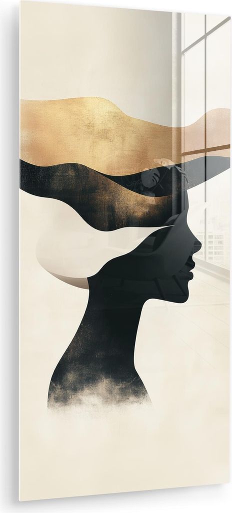 MuchoWow Glasbilder - Bilder auf Wandbild - Foto auf Glas Frau - Wellen - Schwarz 40x80 cm Wanddekoration aus Glas - Acrylglasbild - Acrylbilder - ...