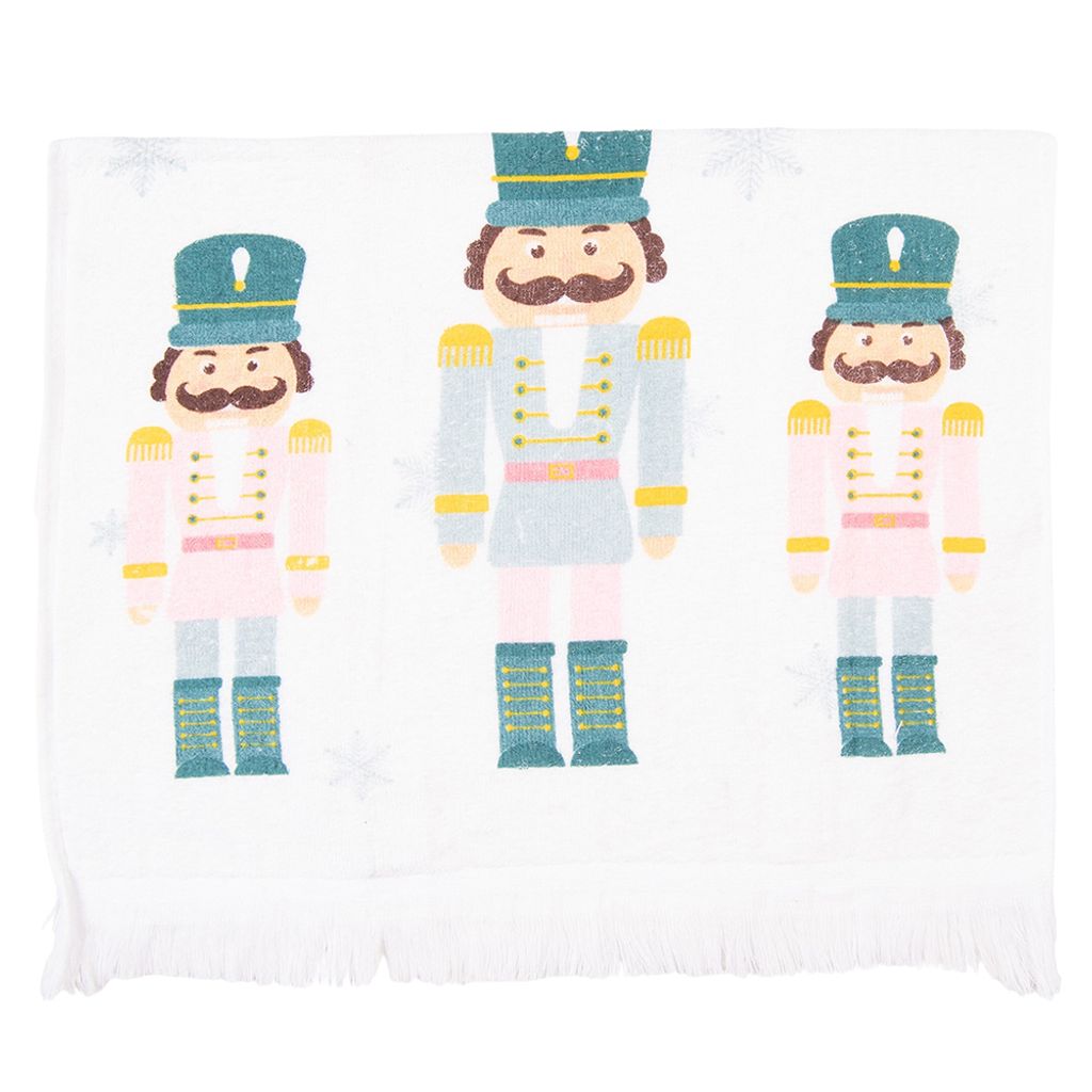 Clayre & Eef Gästehandtuch 40x66 cm Weiß Blau Baumwolle Produktbild 
