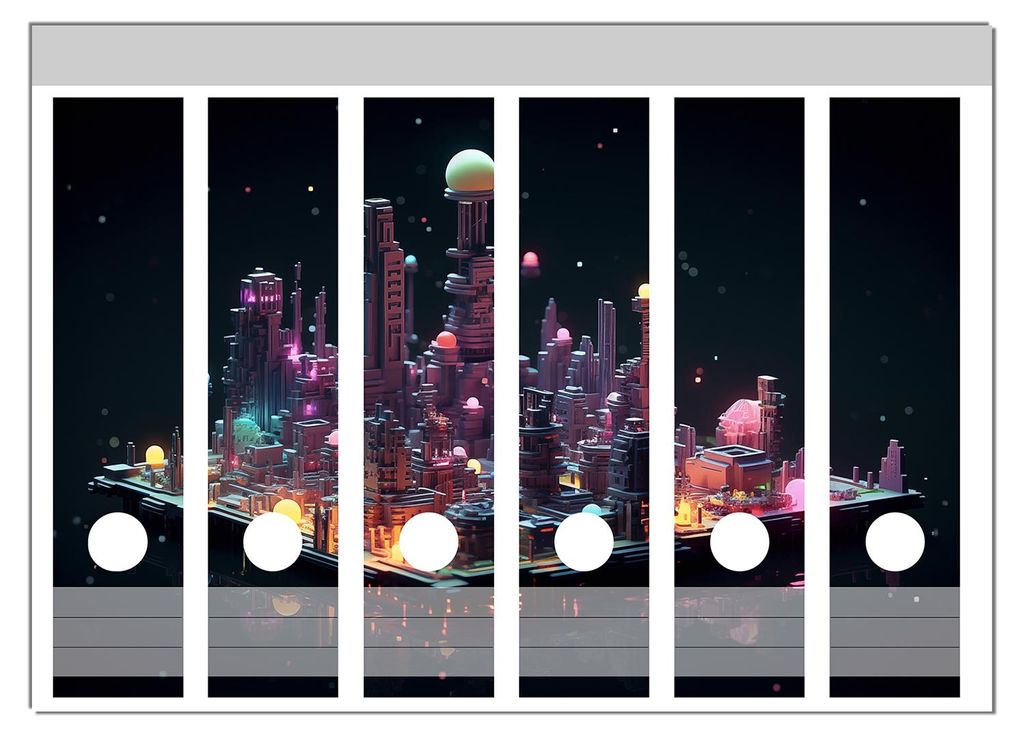 Wallario Ordnerrücken Sticker, selbstklebend für breite Ordner, 6 Stück, Motiv Pixel-Metropole