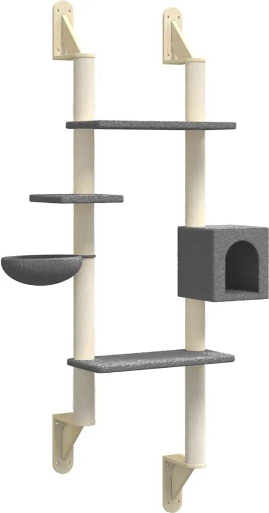 Arbre à chat mural anti-basculement 180 cm gris pour protéger meubles