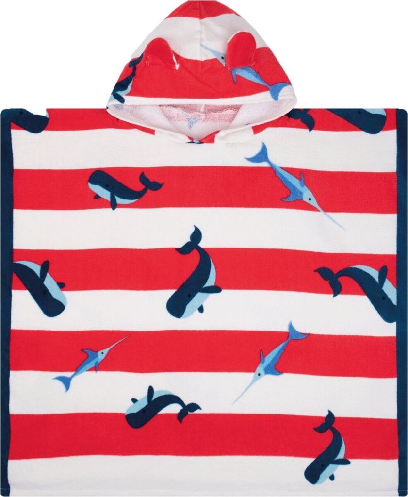 Swim Essentials Strandponcho, Badeumhang für Kinder bis 10 Jahre Poncho Handtuch Rot Weißwal Muster 62 x 62 cm