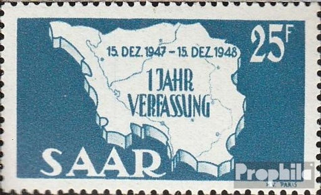 Briefmarken Saarland 1948 Mi 261II Type II, 5 von rechter 15 durchgestrichen postfrisch Saar-Verfassung