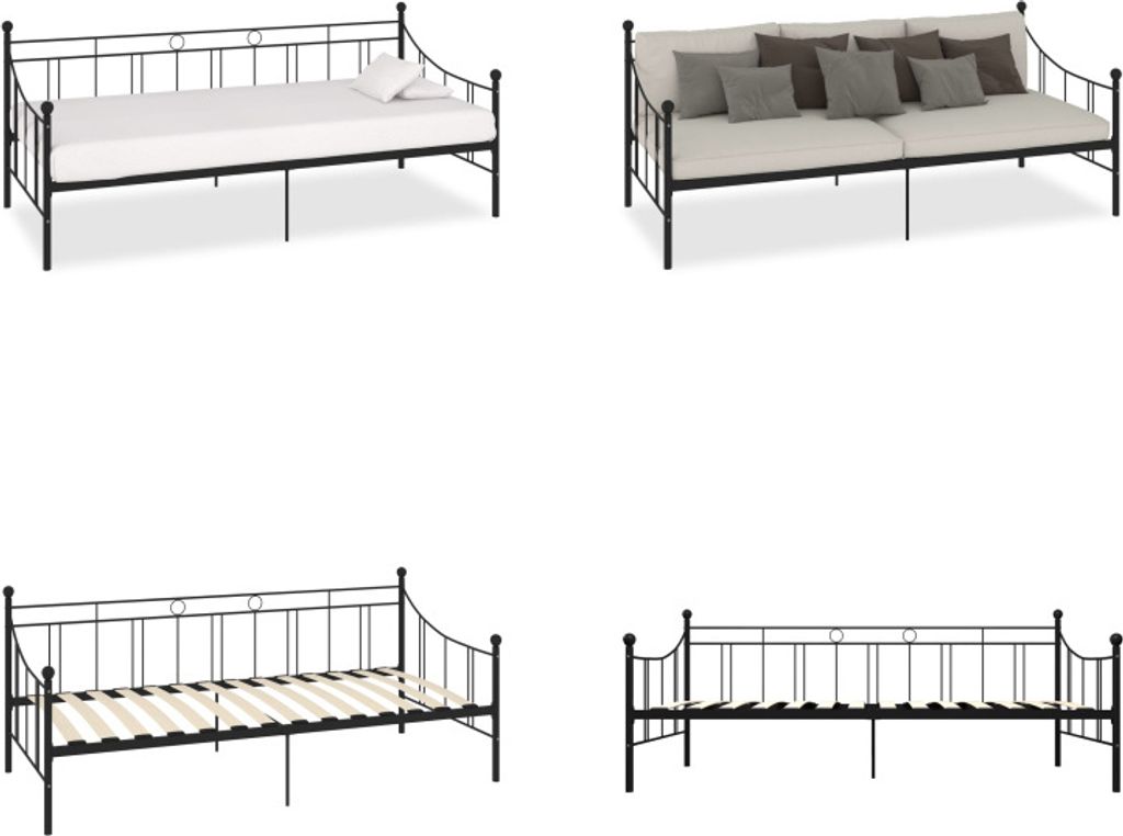 vidaXL Tagesbett Rahmen Schwarz Metall 90×200 cm - Tagesbett Rahmen - Tagesbettrahmen - Tagesbett Metall - Tagesbetten Metall