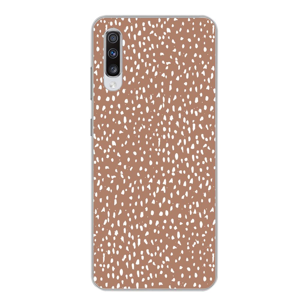 MuchoWow Handyhülle Schutzhülle Hülle für Samsung Galaxy A70 Polka dots - Weiß - Braun Silikon Softcase Handy Hülle - Schutzhaube
