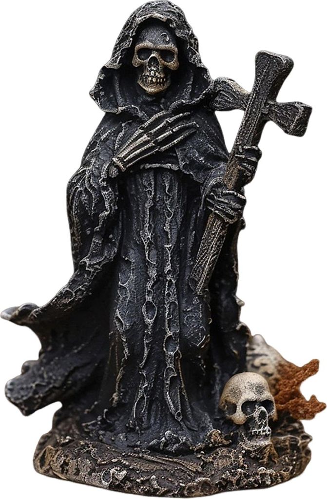 Sensenmann-Statue, Halloween, schwarze Horror-Robe, Skulptur, gotische Harzfigur Santa Muerte für Halloween, Innen-, Bücherregal- und Schreibtisc...