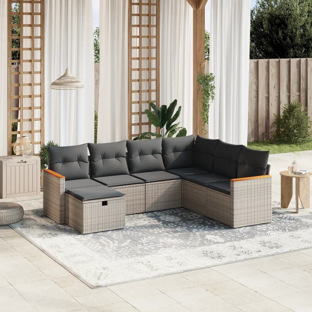Maison Exclusive - 7-tlg. Garten-Sofagarnitur mit Kissen Grau Poly Rattan