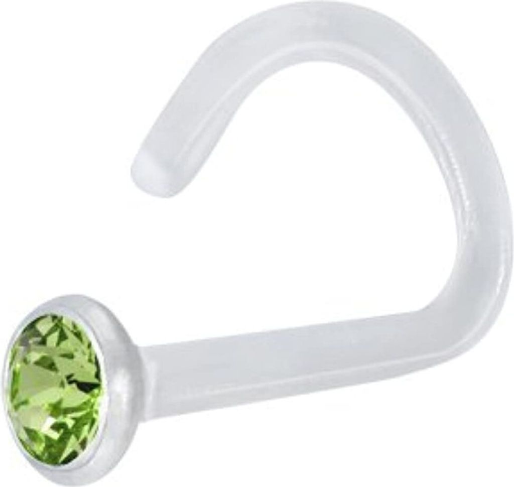 Nasenpiercing Bioplast Mit Kristall Elements 0,8mm Nasenstecker - Peridot