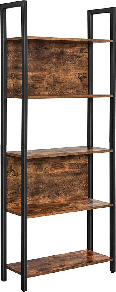 Bibliothèque à 5 niveaux bois naturel et métal noir style industriel