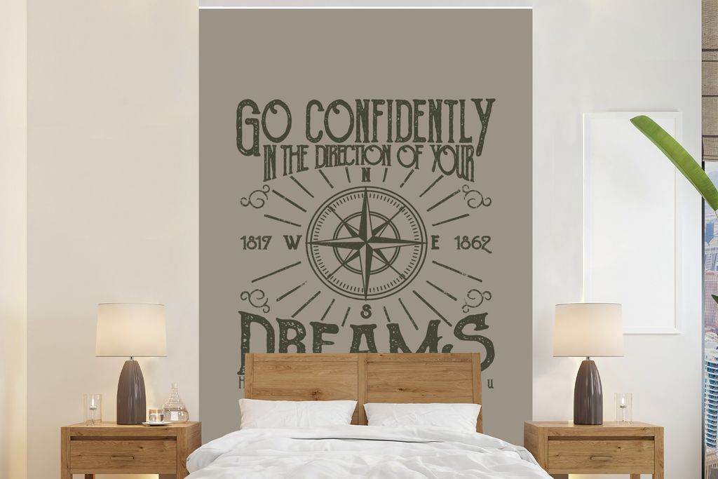 MuchoWow Fototapete für Wohnzimmer oder Schlafzimmer Wandtapete Vinyl Motivtapete Vintage - Kompass - Träume - 225x350 cm - Schlafzimmer tapete