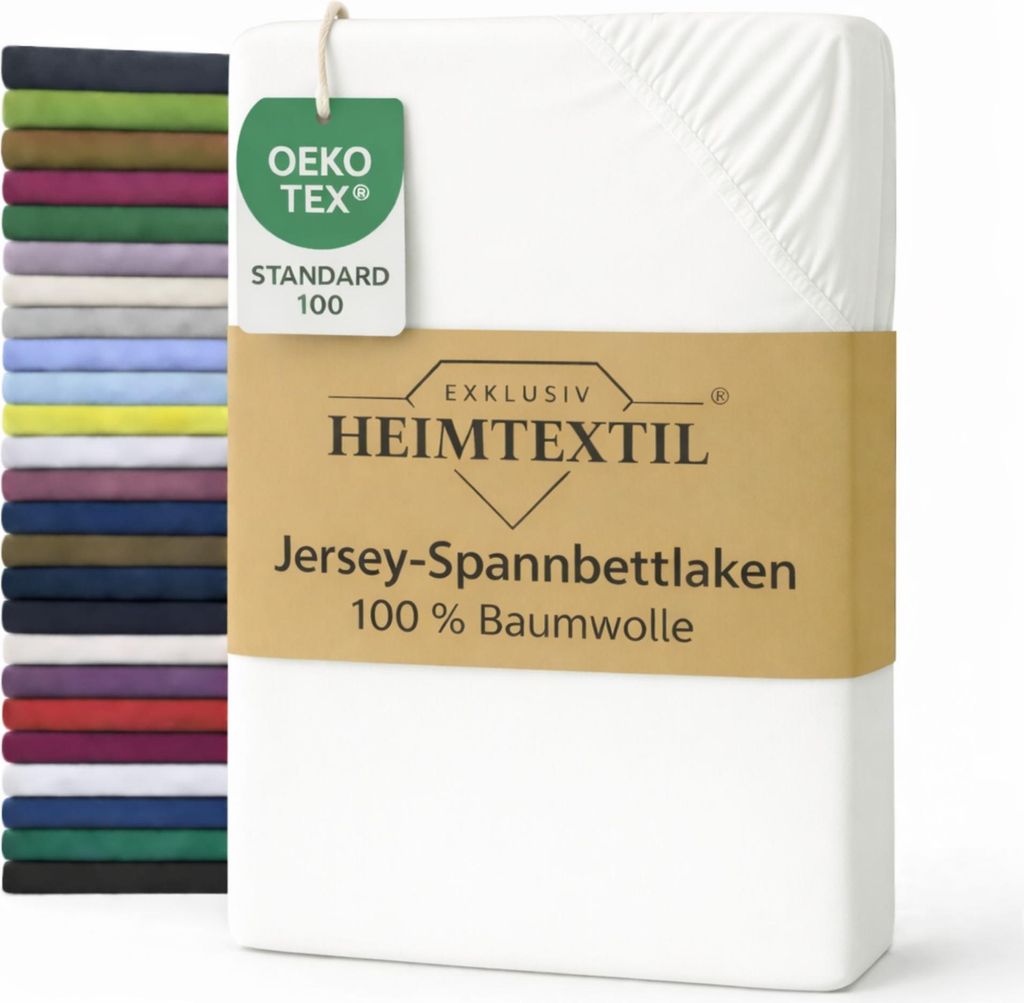 EXKLUSIV HEIMTEXTIL Jersey Spannbettlaken 140 x 200 cm Weiss 100% Baumwolle Bed-Sheet Bettlaken Spannbetttuch