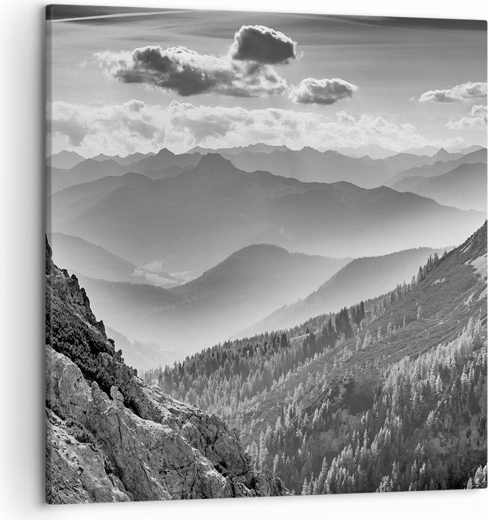 Bild auf Leinwand - Leinwandbild - Einteilig - Schwarzweiß Landschaft Berge - 50x50cm - Wand Bild - Wanddeko - Wandbilder - Leinwanddruck - Bilder...