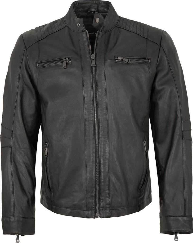 Capitano - Herren Lederjacke Bikerjacke Lammnappa schwarz : 56
