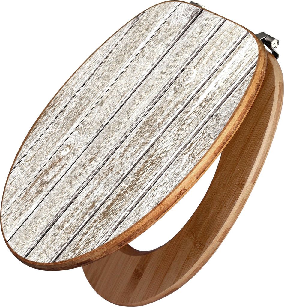 banjado Design WC Sitz Bambus 44x38x5cm - Weißes Holz - Toilettendeckel/Toilettensitz Bambus - hochwertiger Bambus Klodeckel/WC-Sitz mit Universal...