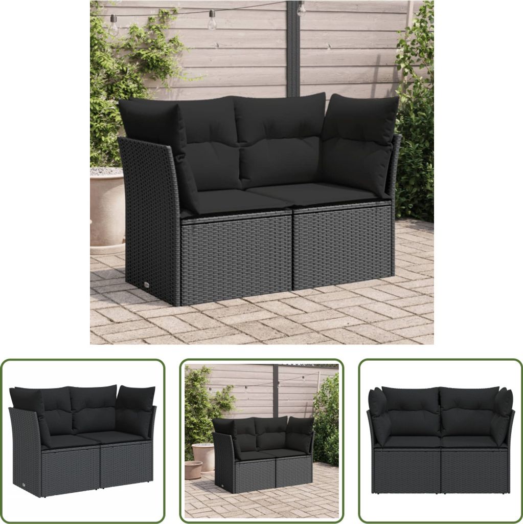 The Living Store Gartensofa mit Kissen 2-Sitzer Schwarz Poly Rattan
