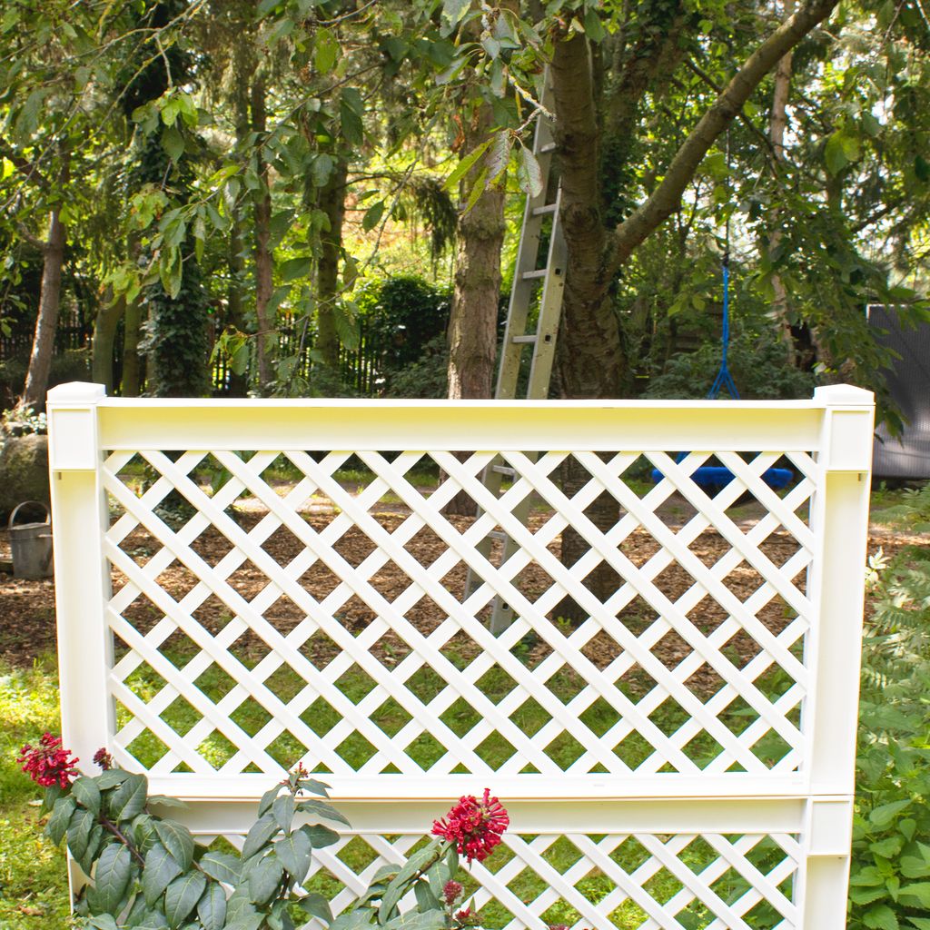 Pflanzkasten NYVIGreen 100x43x140 cm 110 Liter mit Spalier - Pflanzkübel aus wetterfestem & recyceltem Kunststoff, Farbe:Weiß