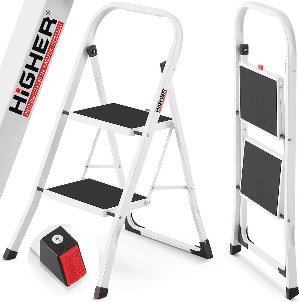 HIGHER Stahl-Klapptritt - 2 Stufen, weiß